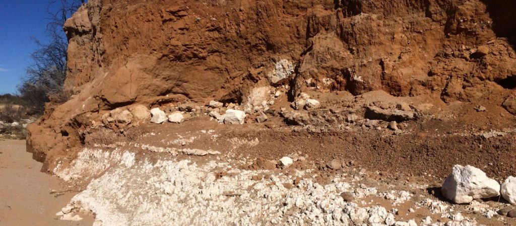 a bed of clay with caliche below