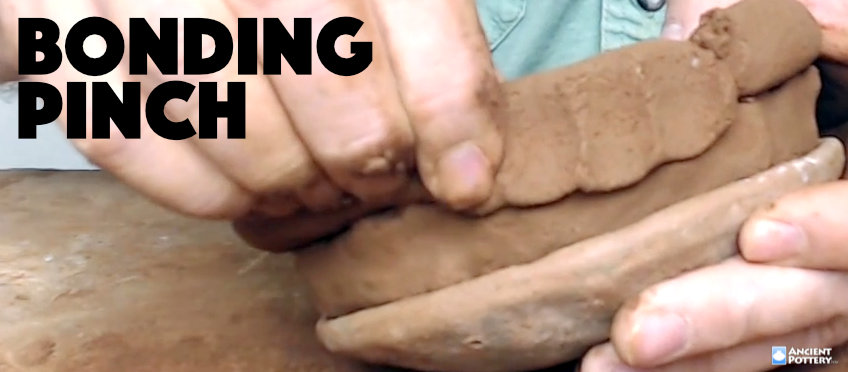 demonstration of the coil pottery technique 'bonding pinch'