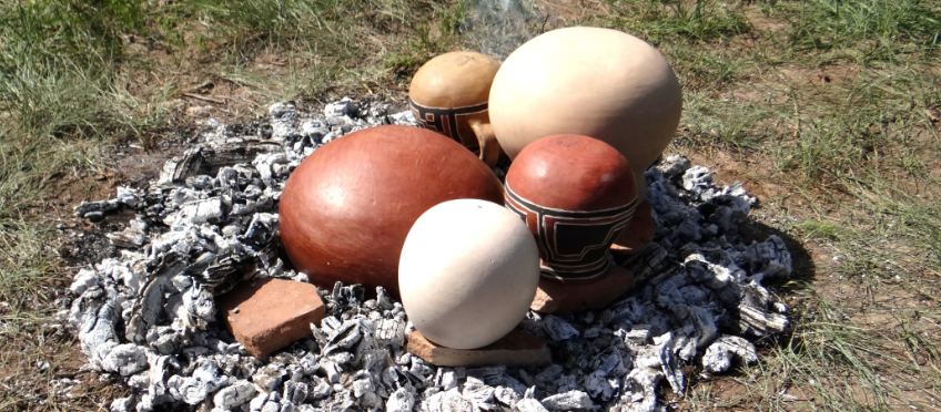 Red and brown wares ready for a traditional firing